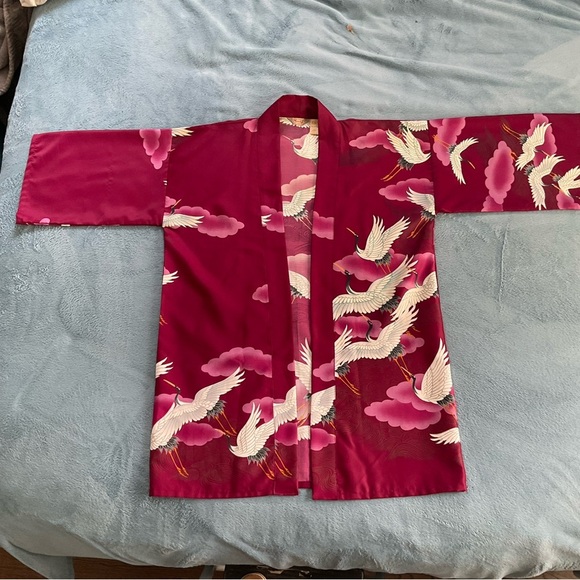 Maruko Tops - Maruko Kimono Ladies Medium Raspberry Polyester with Flying Crane Design